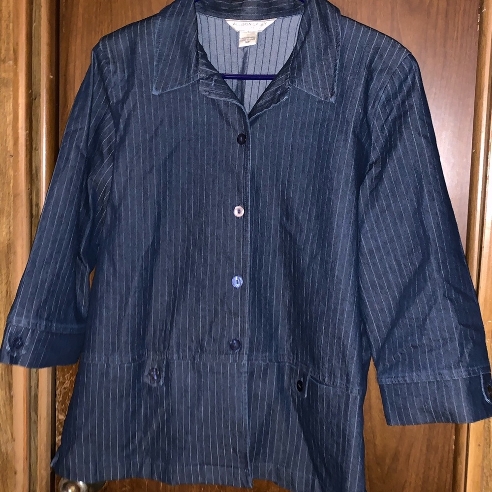Allison Daley Petite Pinstriped Denim Jacket 16P
